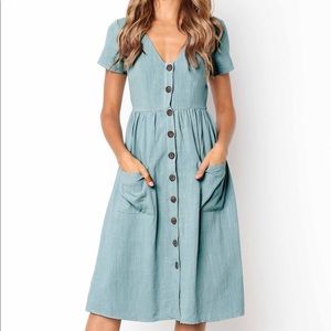 Dusty blue button down dress